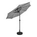 WestinTrends Cyrus 9 Ft Outdoor Patio Umbrella with Base Include Solar Powered 32 LED Light Umbrella with Tilt and Crank 20 inch Fillable Bronze Round Base Black/White Stripe