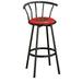 The Furniture King Bar Stool Black Metal with an Outdoor Adventure Themed Decal (Fishing Green - Red)