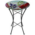 Northlight 21â€� White and Blue Hand Painted Floral Glass Outdoor Patio Birdbath