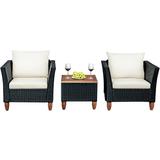 Patiojoy 3-Piece Wicker Patio Furniture Set Outdoor Conversation Set w/ Cushions & Coffee Table