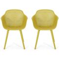 Noble House Lotus Plastic Patio Dining Arm Chair in Yellow (Set of 2)