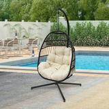 Abble Wicker Hanging Chair Cushion and Stand - Beige/Black