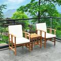 Gymax 3PC Outdoor Patio Sofa Furniture Set Solid Wood Cushioned Conversation Set White