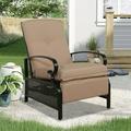 Ulax Furniture Patio Recliner Chair Adjustable Back Outdoor Lounge Recliner Chair with Olefin Cushion Beige