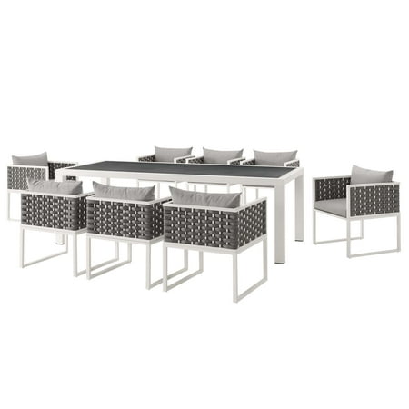 Contemporary Modern Urban Designer Outdoor Patio Balcony Garden Furniture Side Dining Chair and Table Set Aluminum Fabric White Grey Gray