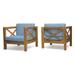 Noble House Brava Outdoor Acacia Wood Club Chair in Teak and Blue (Set of 2)