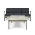 Lorelei Outdoor 4 Piece Acacia Wood Sofa and Coffee Table Set Light Gray and Dark Gray