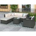 Patio Conversation Set 8 Piece Outdoor Patio Furniture Sets with 5 PE Wicker Sofas Ottoman 2 Coffee Table All-Weather Patio Sectional Sofa Set with Beige Cushions for Backyard Porch Garden L4650