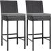 VIVOHOME Outdoor Wicker Bar Stools Set of 2 Patio Rattan Furniture with Cushions Black