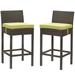 Contemporary Modern Urban Designer Outdoor Patio Balcony Garden Furniture Bar Side Stool Chair Set of Two Fabric Rattan Wicker Brown Green