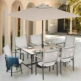 Segmart 7 PCS Outdoor Patio Dining Set Rectangular Steel Dining Table with 1.57 Umbrella Hole 4 Stackable Textilene Chairs & 2 Swivel Chairs Conversation Furniture Set for Yard Garden Poolside