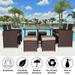 Veryke 9 Pieces Patio Rattan Furniture Conversation Set with Coffee Table & 4 Ottoman Khaki