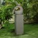 LuxenHome Gray Resin Modern Sculpture Pedestal Outdoor Fountain with LED Light