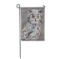 LADDKE Watercolor Bird Grey Owl Realistic Hand Drawn Yellow Beak Beautiful Drawing Garden Flag Decorative Flag House Banner 28x40 inch