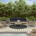 Dcenta 4 Piece Outdoor Conversation Set Cushioned 3-Seater Sofa with 2 Single Sofa and Coffee Table Sectional Poly Rattan Garden Lounge Set for Patio Backyard Balcony Terrace Furniture