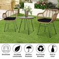 enyopro Outdoor Bistro Table Set 3-Piece Wicker Patio Furniture Set Indoor Outdoor All-Weather Rattan Conversation Chair Set with Glass Top Table and Cushions Ideal for Balcony Garden Deck Porch