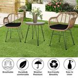 enyopro Outdoor Bistro Table Set 3-Piece Wicker Patio Furniture Set Indoor Outdoor All-Weather Rattan Conversation Chair Set with Glass Top Table and Cushions Ideal for Balcony Garden Deck Porch