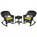 Jeco 3pc Wicker Rocker Chair Set in Black with Green Cushion