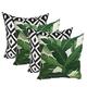 RSH DÃ©cor Indoor Outdoor Set of 4 Square Pillows Weather Resistant 20 x 20 Made with Tommy Bahama Swaying Palms Aloe Green Tropical Palm Leaf Fabric & Black White Aztec Geometric