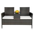 Ktaxon Cushioned Rattan Wicker Patio Conversation Set w/ Loveseat Table Brown