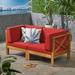 Luella Outdoor Modular Sectional Acacia Wood Loveseat with Cushions Teak Red