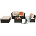 Patiojoy 5-Piece Outdoor Patio Sectional Rattan Wicker Conversation Sofa Set with Cushions