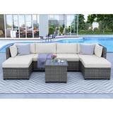 enyopro 7 Piece Rattan Sectional Sofa Set Outdoor Conversation Set All-Weather Wicker Sectional Seating Group with Cushions & Table Morden Furniture Couch Set for Patio Deck Garden Pool K2599