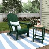 Polytrends Laguna Hdpe All Weather Outdoor Patio Foldable Adirondack Chair With Side Table (2-Piece Set) Dark Green