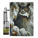 Great Horned Owl Garden Friends Birds Impressions Decorative Vertical 13 x 18.5 Double Sided Flag Set Metal Pole Hardware
