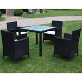 Anself Set of 5 Patio Dining Set Garden Table and 4 Chairs with White Cushion Black Poly Rattan for Garden Backyard Balcony Camping Picnic
