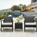 Outdoor Conversation Sets 3 Piece Wicker Patio Set With Glass Dining Table Modern Bistro Patio Set Rattan Chair Patio Furniture Sets with Coffee Table for Backyard Porch Garden Poolside L4776