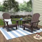 Polytrends Laguna Hdpe All Weather Outdoor Patio Foldable Adirondack Chairs With Side Table (3-Piece Set) Dark Brown
