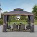 Sunjoy Howards Outdoor Patio Steel Frame 11 x 13 ft. 2-Tier Soft Top Gazebo with Dark Gray Canopy Roof Netting and Curtains