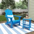 Polytrends Laguna Hdpe All Weather Outdoor Patio Foldable Adirondack Chair With Side Table (2-Piece Set) Pacific Blue