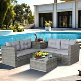 Segmart 4 Piece Rattan Wicker Patio Furniture Outdoor Conversation Set with Storage Ottoman All-Weather Rectangle Patio Sofa Wicker Set with Cushions for Backyard Garden Pool