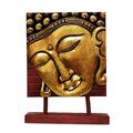 15 Wooden Serene Buddha Head Plaque Gold Statue Handmade Meditating Sculpture Figurine Decorative Home Decor Accent Handcrafted Art Oriental