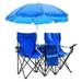 Topcobe 2Pcs Camping Chair with Removable Anti-UV Umbrella Beach Chair with Umbrella Outdoor 2-Seat Folding Chair for Patio Beach Lawn Picnic Fishing Camping Garden and Carrying Bag Blue