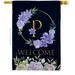 Breeze Decor H130250-BO 28 x 40 in. Welcome P Initial House Flag with Spring Floral Double-Sided Decorative Vertical Flags Decoration Banner Garden Yard Gift
