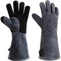 SUCCLACE 932Â°F Heat Resistant Leather Welding Gloves Grill BBQ Glove for Tig Welder/Grilling/Barbecue/Oven/Fireplace/Wood Stove - Long Sleeve and Insulated Lining (Black-gray 16-inch)