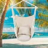 Hanging Rope Hammock Chair Swing Seat for Any Indoor or Outdoor Spaces Portable Garden Hammock Chair for Kids Unique Hammock Hanging Chair with Two Soft Pillows Durable Spreader Bar Beige Q9296