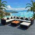Dcenta 8 Piece Outdoor Conversation Set Cushioned 3 Corner Sofa 3 Center Sofa with Ottoman and Coffee Table Sectional Poly Rattan Garden Lounge Set for Patio Backyard Balcony Terrace Furniture