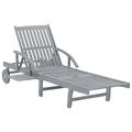 Anself Garden Sun Lounger Patio Chaise Lounge Chairs with 2 Wheels Adjustable Backrest Footrest for Garden Patio Pool Deck Gray Solid Acacia Wood