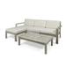 GDF Studio Isabella Outdoor 3 Seater Wood Sofa Sectional Light Gray & Cream