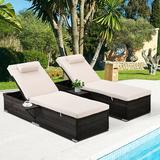 uhomepro 2-Piece Pool Chairs Patio Chaise Loungers Chaise Lounge Chair Outdoor Set Pool Furniture Couch Cushioned Recliner Chair with Adjustable Back Side Table Head Pillow Beige Q18160