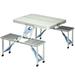 Outsunny 4 Person Aluminum Portable Compact Folding Suitcase Picnic Table Set with Umbrella Hole - Silver