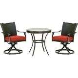 Hanover Traditions 3-Piece Dining Set in Red with 2 Wicker Back Swivel Rockers and 30 in. Round Glass-Top Table