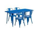 Flash Furniture Darcy Commercial Grade 31.5 x 63 Rectangular Blue Metal Indoor-Outdoor Table Set with 4 Stack Chairs