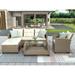 Wicker Sectional Table and Chairs Sets 4 Pieces Outdoor Wicker Patio Furniture Set with Sectional L-Shaped Chaise Longue Armchair Tempered Glass Table Cushions for Porch Backyard Garden S8534