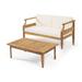 Bianca Outdoor Mid-Century Modern Acacia Wood Loveseat Set