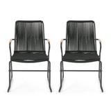 Noble House Moonstone Outdoor Rope Weave Club Chair in Black (Set of 2)